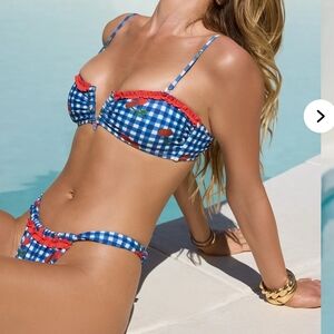 Fashion Nova Blue Gingham Bikini with Red Accents